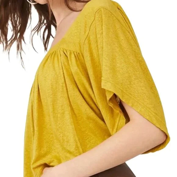 🆕Free People Sunsetter Linen Blend Top Color Golden Meadow  Sz L - Picture 4 of 15